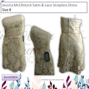 Jessica McClintock Satin/Lace Strapless Dress Sz 8